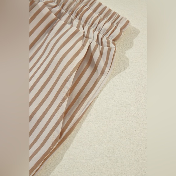 Khaki Stripe Print Wide Leg Drawstring Pants Bohemian - Picture 5 of 8